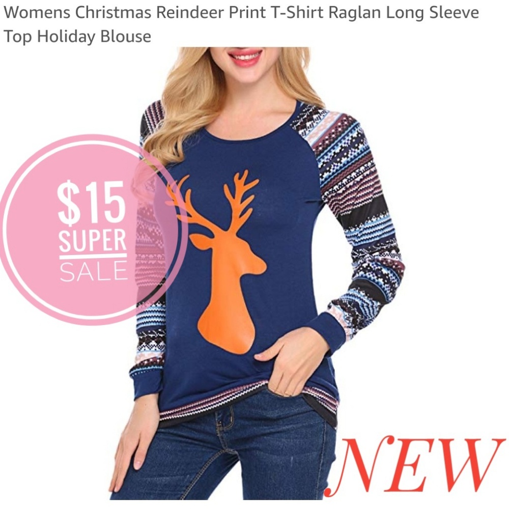Womens Christmas Reindeer Print T-Shirt